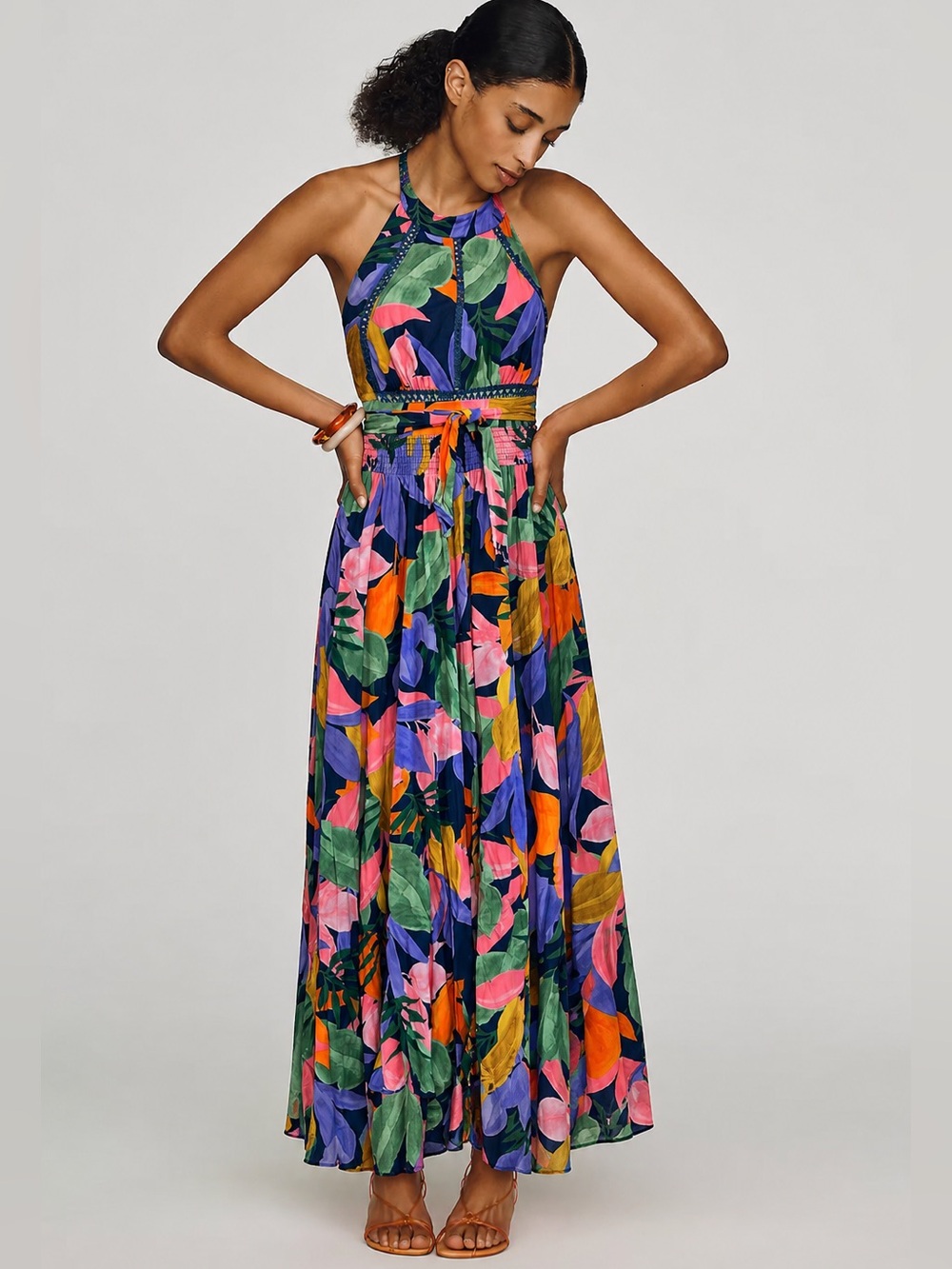 Anthropologie Abel The Label Tropical Print Halter Maxi Dress